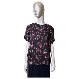Sonia by Sonia Rykiel Black Floral Print Viscose Top Black Pink