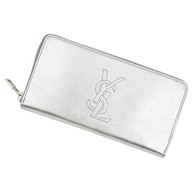 Yves Saint Laurent Long Wallet in Silver Leather Silvery