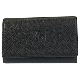 Chanel Coco Mark Black Leather Key Case Black
