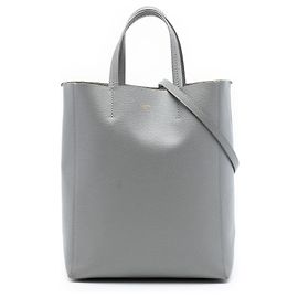 Céline Tote Verticale Celine in pelle di vitello granulata Small Grigia Marrone