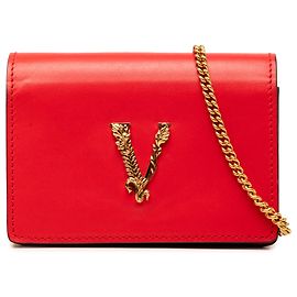 Borsa a tracolla Virtus V Chain in pelle rossa mini Versace Rosso