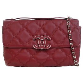 Chanel Red CC Quilted Calfskin Double Stitch Hamptons Flap Rouge