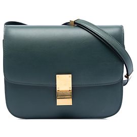 Céline Celine Green Medium Calfskin Classic Box Vert Vert foncé