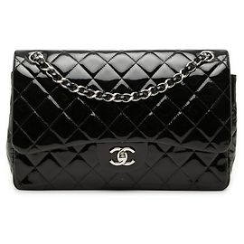 Chanel Black Jumbo Classic Patent Double Flap Nero
