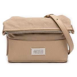 Maison Martin Margiela Maison Margiela Bolsa transversal dobrável 5AC de lona bege e couro de bezerro granulado Small Bege