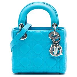 Lady Dior Mini em pele de cordeiro azul cannage Azul Outro