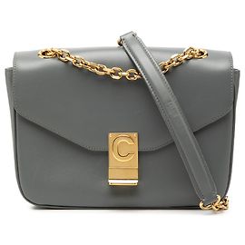 Céline Celine Bolsa transversal C Crossbody em couro de bezerro cinza tamanho Medium Marrom