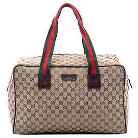Borsa Duffle Gucci Beige GG Canvas Web Beige