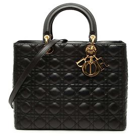 Dior Black Large Lambskin Cannage Lady Dior Noir