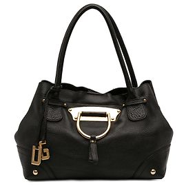 Dolce & Gabbana Black Pebbled Leather D Ring Tote Black