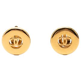 Orecchini Chanel Gold CC tondi placcati oro con clip D'oro