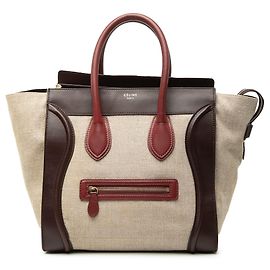 Céline Celine Tote Luggage Mini tricolore in lino e pelle beige Beige