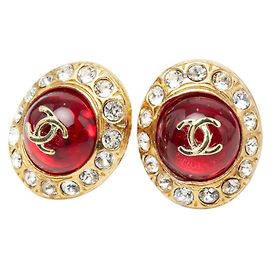 Boucles d'oreilles clip Chanel Coco Mark Gripoir Rhinestone Rouge Doré