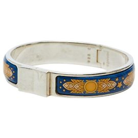 Hermès Hermes Email PM Cloisonné Bangle Silvery Yellow Navy blue