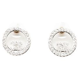 Chanel Coco Mark Round Stud Earrings Silvery