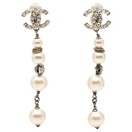 Chanel Coco Mark 4-Strand Perlenohrringe Silber