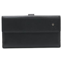 Chanel Camellia Double Long Wallet Black