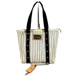 Louis Vuitton Antigua Cabas MM Shoulder Bag White Navy blue
