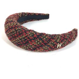 CHANEL 21K Tweed CC Coco Mark Headband Red