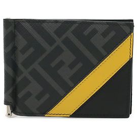 Fendi Diagonal Zucca Pattern Money Clip Brown Black Yellow