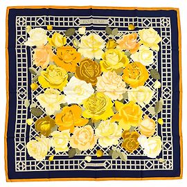 Sciarpa Hermès Carre 90 - Rose Garden Multicolore Arancione Blu navy