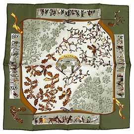 Sciarpa in seta Hermès - Petit Carré, Neige d'Antan Multicolore Verde