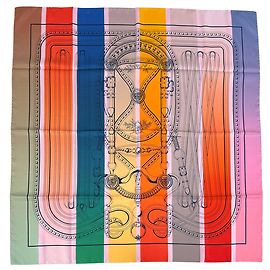 Hermès Lenço de seda de dupla face Hermes Rosa Azul Multicor