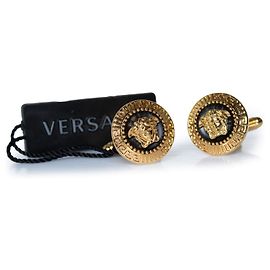 Versace, abotoaduras Medusa em tom dourado e esmalte Dourado Metálico