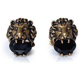 Gucci, gemelli con testa di leone con pietra nera D'oro Metallico
