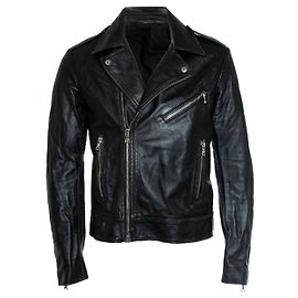 Balmain, Giacca biker in pelle nera con zip e logo Nero