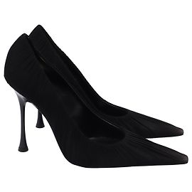 Saint Laurent Emmanuelle Tulle Pumps in Black Satin Black