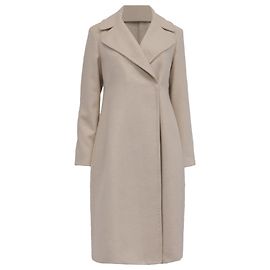 Theory Double-Breasted Coat in Beige Wool Beige