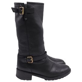 Fendi Fur Lined Motorcycle Boots in Black Leather Black