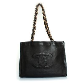 Chanel, Grand shopper em couro de cordeiro preto Preto
