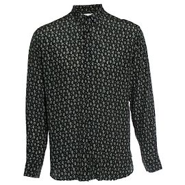 Saint Laurent, camisa de seda negra con estampado de robot Negro