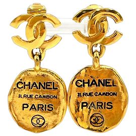 Orecchini Chanel Coco Mark Cambon Plate D'oro Metallico