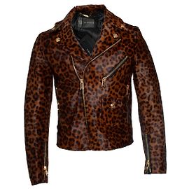 Versace, Ponyskin leopard biker jacket FW24 Brown