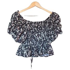 Autre Marque LILY BROWN Vintage Flower Pattern 2way Cropped Pullover Black