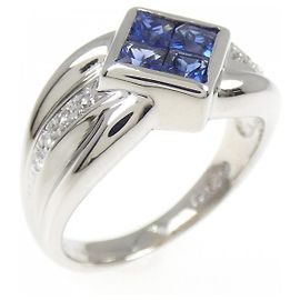Autre Marque Pt900 Sapphire Diamond Ring Blue