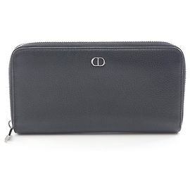 Christian Dior Black Leather Long Wallet Black