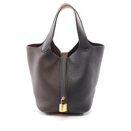 Hermès Hermes Picotin Lock PM Tricolor Handbag Brown Black Beige
