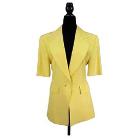 Byblos Lemon Yellow Silk Short-Sleeve Jacket Yellow