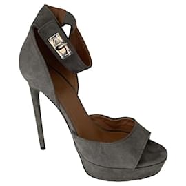 Givenchy Shark Lock Suede Sandals Grey Grey