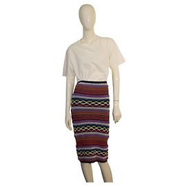 Dsquared2 Bunter Gemusterter Strick-Midi-Rock Weiß Rot Blau Mehrfarben Grün Lila Gelb