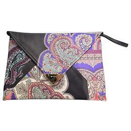 Etro Paisley Print Leather Envelope Clutch Wristlet Black Multiple colors
