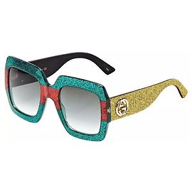 Gucci GG0102S Occhiali da sole Oversized Glitter - Verde Rosso Oro Rosso D'oro Verde