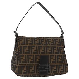 FENDI Zucca Canvas Mamma Baguette Shoulder Bag Black Brown Auth yk20443SAM Marron Noir