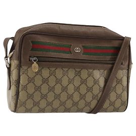 Borsa a tracolla GUCCI GG Supreme Web Sherry Line PVC Beige Oro Auth 182413 Beige D'oro