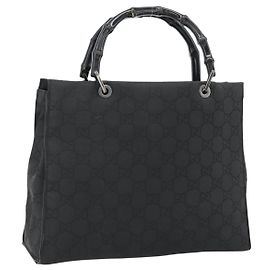 Borsa GUCCI GG Canvas Bamboo Nera Argento 002 1010 Auth 181803A Nero Argento