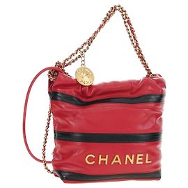CHANEL Chanel 22 Mini Bag Lammfell 2way Rot Gold CC Authentisch 181415SM Rot Golden